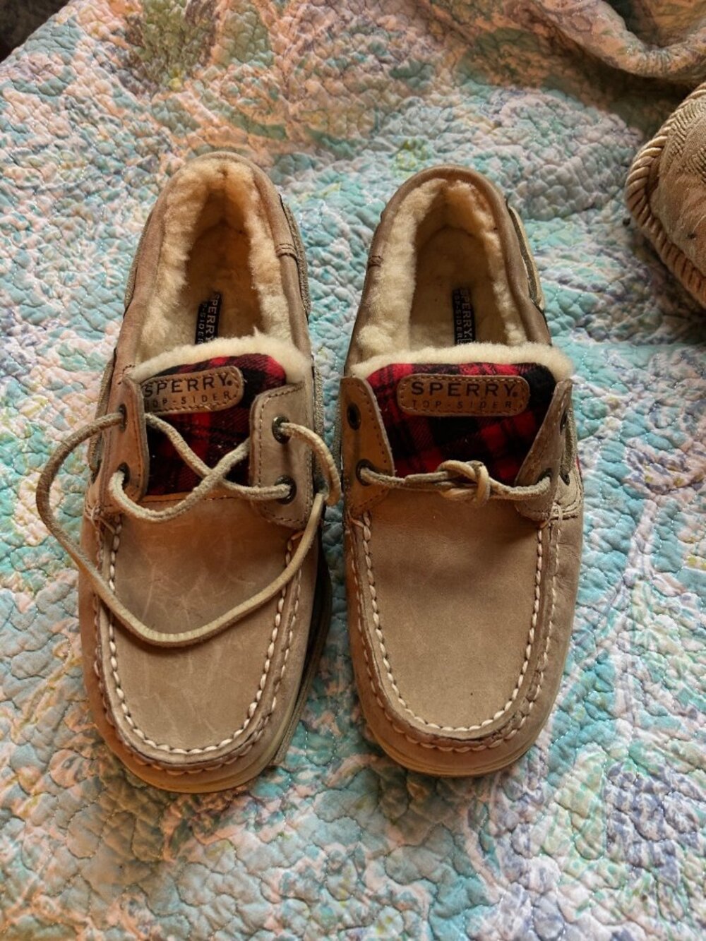 Sperry Top Sider Shearling Lined Boat Shoes Leather Moc Toe Cozy Flats Womens  7